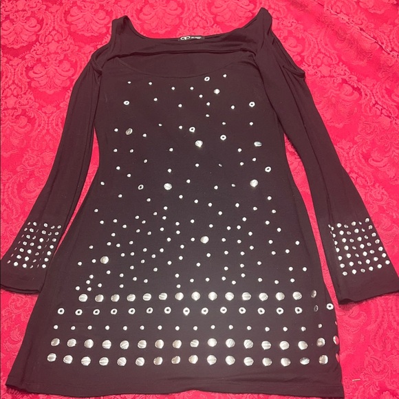 dp design Dresses & Skirts - Sexy Black Dress with Cold Shoulder and lots of Silver Studs